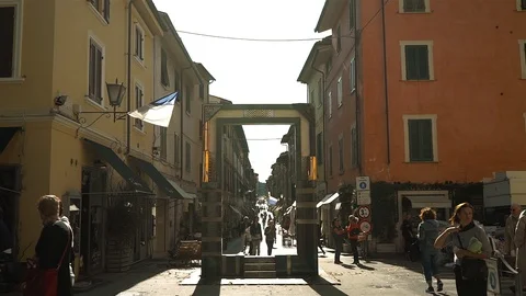 Architectural form Gates, attraction on Giuseppe Mazzini street, Italy 스톡 동영상 120088280