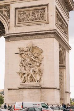Architectural fragment of Arc de Triomphe. Arc de Triomphe de l'Etoile on Cha Stock Photos