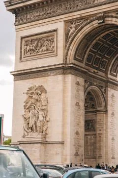 Architectural fragment of Arc de Triomphe. Arc de Triomphe de l'Etoile on Cha Stock Photos