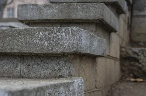 Architectural geometric composition with gray concrete rectangular steps. Stock Photos