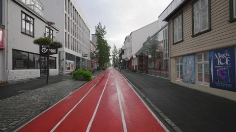 Architectural Gimbal shot from arts district in downtown Reykjavik Iceland Stockbeeldmateriaal 194077417