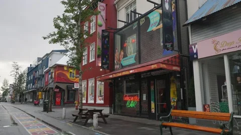 Architectural Gimbal shot from arts district in downtown Reykjavik Iceland Video stock 194077436