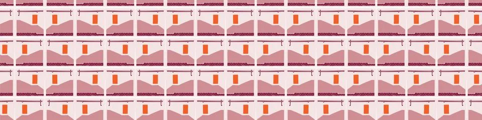 Architectural house windows vector seamless banner pattern. Paper cut style Illustrazione stock