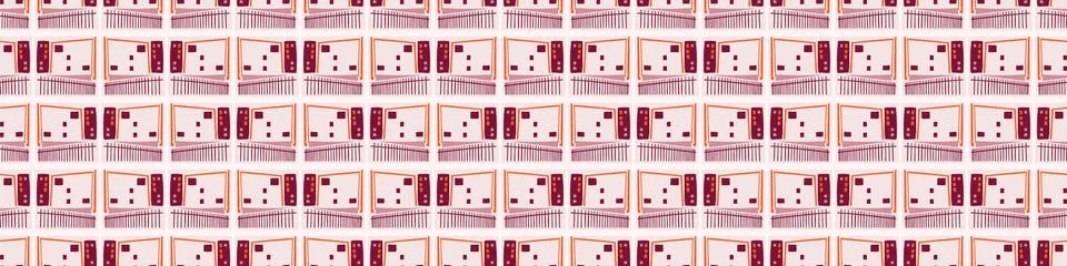 Architectural house windows vector seamless banner pattern. Paper cut style Illustrazione stock