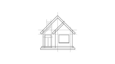 Architectural infographic animation icon with technical house drawing, animated Stock Footage 307287882