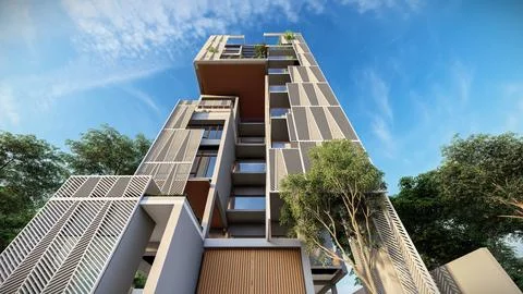 Architectural Ingenuity 3D Renderings of Modern Sustainable Designs Stock-Illustration