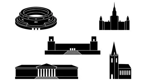 Architectural landmark silhouettes collection vector graphic design elements Stock Illustration