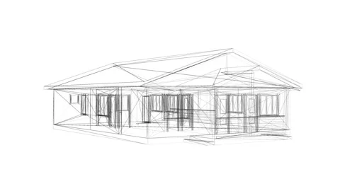 Architectural Line Drawing of Modern House Design Perspective View 库存影片 334584632