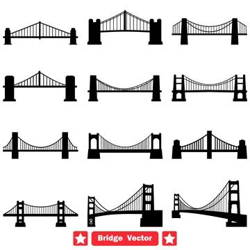 Architectural Links Dynamic Vector Bridge Silhouettes Collection Illustrazione stock