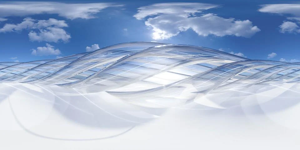 Architectural marvel: modern structure under a partly cloudy sky 360 panorama vr Stock Illustration