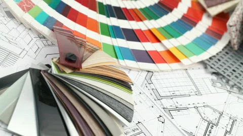 Architectural materials &amp; blueprints Stock Footage 662777