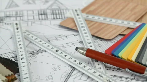 Architectural materials & drawings Stock Footage