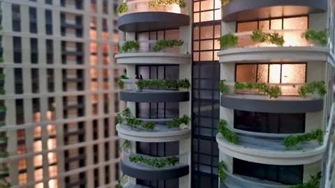 Architectural miniature scale model of a modern residential building. Stockbeeldmateriaal 335981511