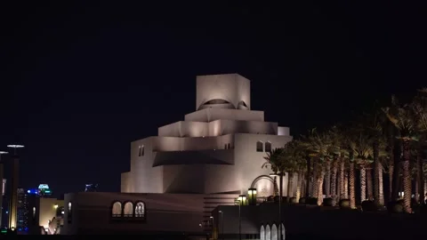 Architectural Night View of the Museum of Islamic Art in Doha Stock-Footage 337036551