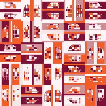 Architectural ornate window vector seamless pattern. Paper cut style collage Stock Illustration