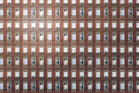 Architectural pattern, old berlin house with stucco and red bricks Stock Photos