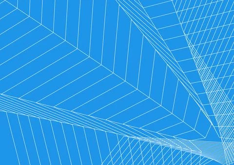 Architectural perspective grid linear mesh composition vector background blue Stock Illustration