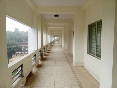 Architectural Perspective of an Open-Air Corridor. Stock Photos