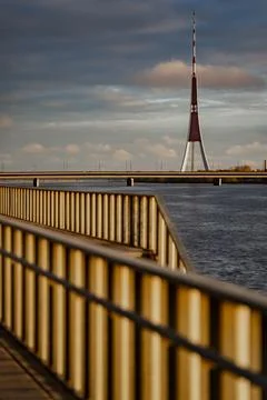 Architectural perspective of Riga TV Tower viewed Stock Photos