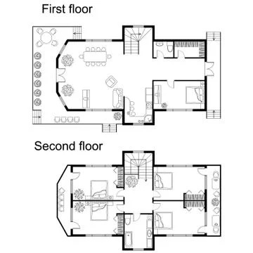 Architectural plan of a double decker house. Stock Illustration