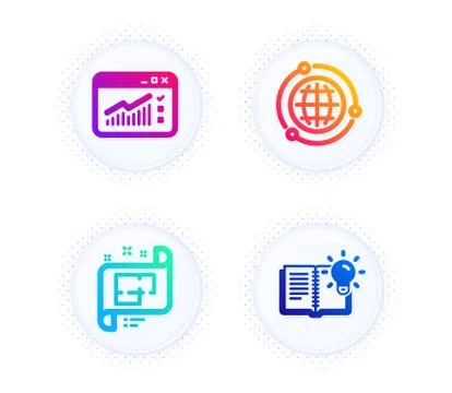 Architectural plan, Globe and Web traffic icons set. Product knowledge sign Illustrazione stock