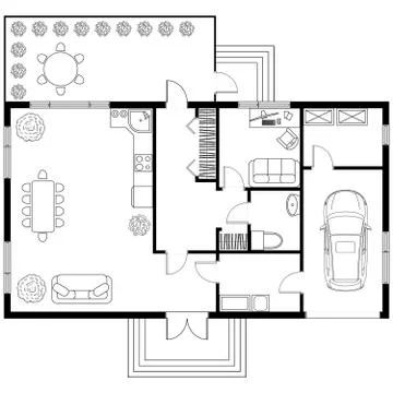 Architectural plan of a house with garage Stock Illustration