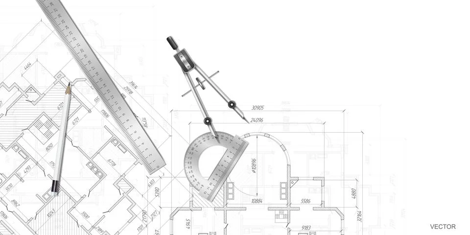 Architectural plan .House plan project .Engineering design . Stock Illustration