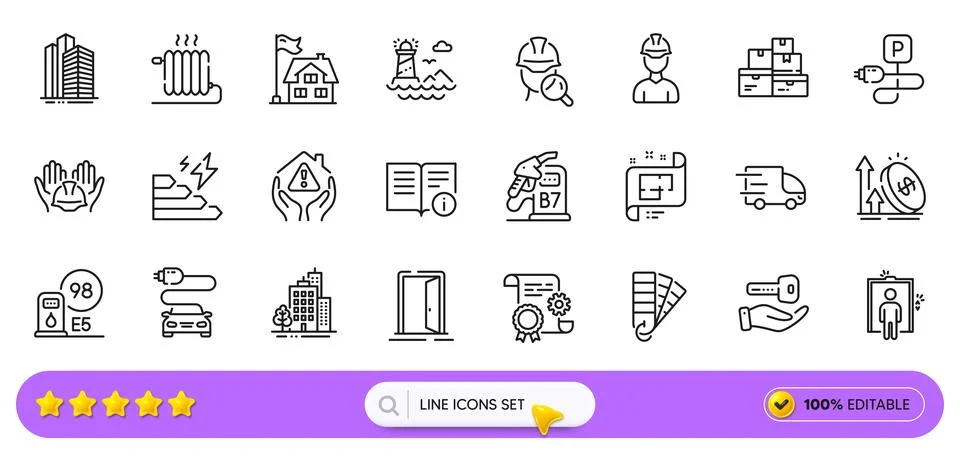 Architectural plan, Inspect and Construction document line icons for web app イラスト素材