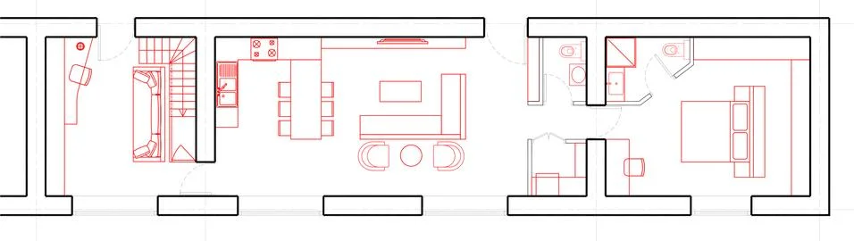 Architectural plan of a stone walled building with two bedrooms. Stock Illustration