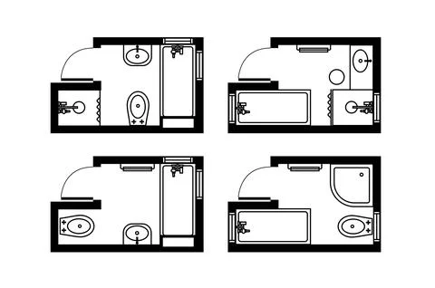 Architectural plans for bathrooms, studios and houses. Interior floor plan Stock Illustration