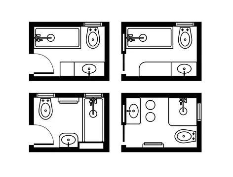 Architectural plans for bathrooms, studios and houses. Interior floor plan Stock Illustration