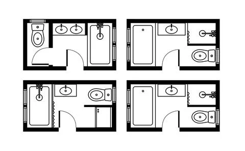 Architectural plans for bathrooms, studios and houses. Interior floor plan Stock Illustration
