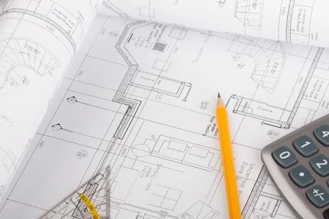 Architectural plans concept Stock Photos