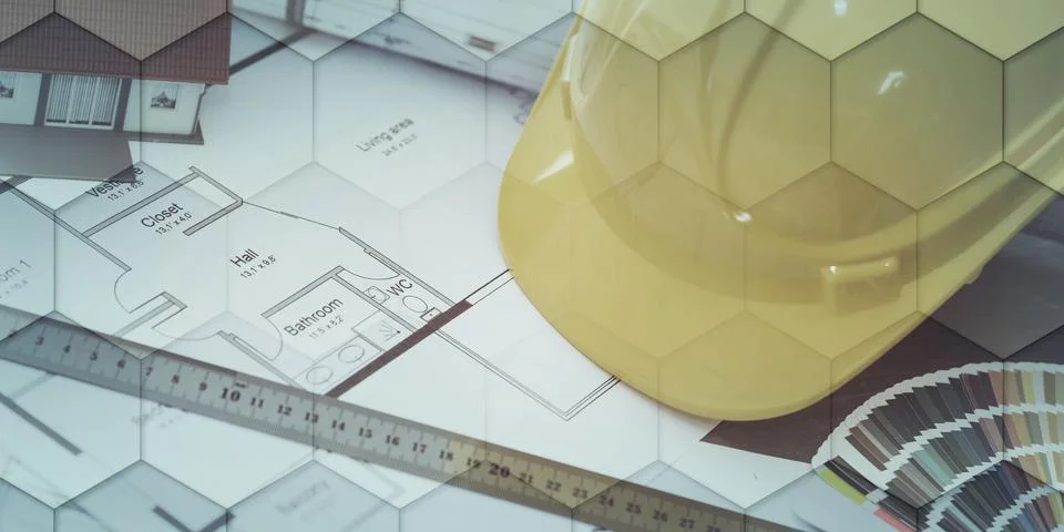 Architectural project concept, geometric pattern Stock Photos