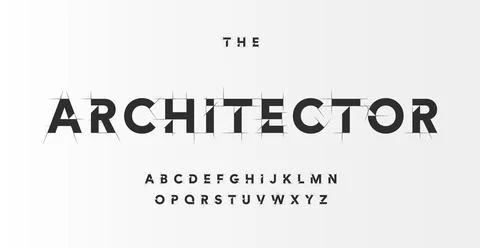 Architectural project font, technical draw style alphabet. Geometrical Stock Illustration