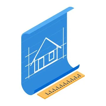 Architectural project icon, isometric 3d style 스톡 일러스트