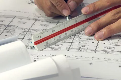 Architectural project in progress. Engineering concept. Stock Photos