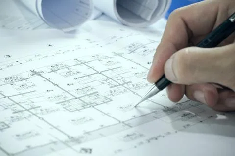 Architectural project in progress. Engineering concept. Stock Photos
