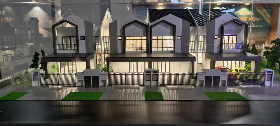 Architectural scale model of two semi‑detached houses Stock Photos