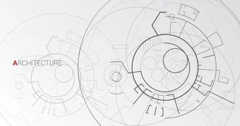Architectural Schematic Drawing With Abstract Building Plan, Gray Vector Ilustración de archivo