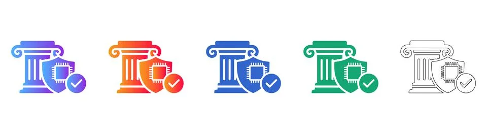 Architectural Security and Data Protection Icon Set Illustrazione stock
