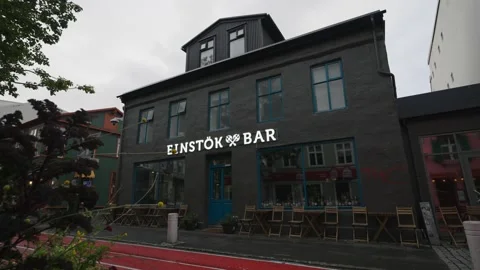 Architectural shot Einstök Einstok Beer Brewery Arts District Reykjavik Iceland Stockbeeldmateriaal 194077423
