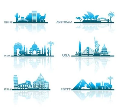 Architectural sights of different countries Stock Illustration