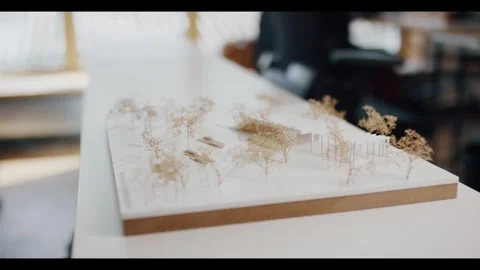 Architectural Site Model with Trees and Pavilions, Studio Close Up Shot Stock-Footage 340299013