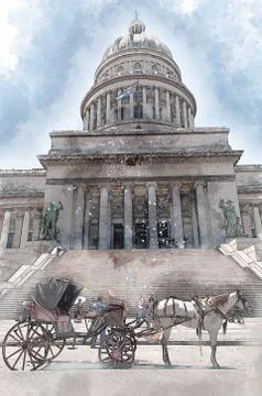 Architectural sketch about the Capitolio, La Havana (Cuba) Stock Illustration