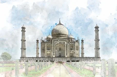 Architectural sketch about Taj Mahal, Agra Stock Illustration