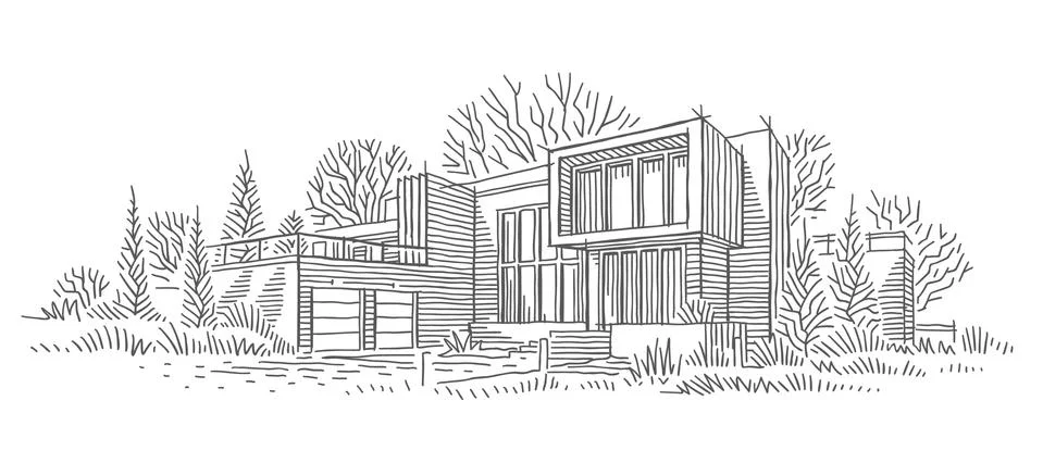 Architectural sketch of individual house. Stock Illustration