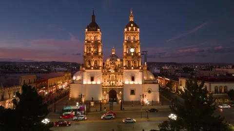 Architectural Splendor: Cinematic Dusk Portrait of the Durango Cathedral Stock Footage 340265418