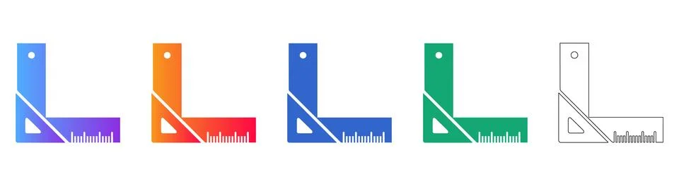 Architectural Square Ruler Vector Icon Set 스톡 일러스트