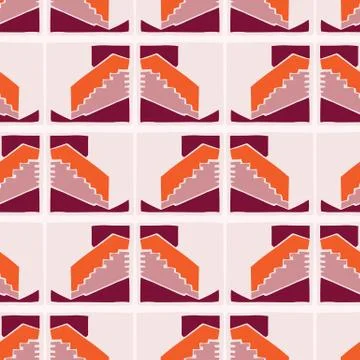 Architectural staircase vector seamless pattern. Paper cut style collage Stock Illustration